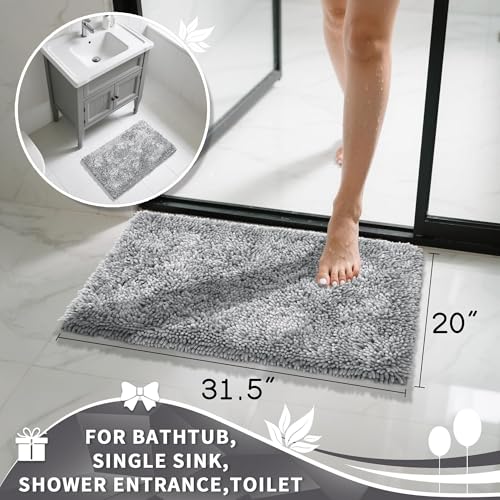 Yimobra Chenille Bathroom Rugs Non Slip, Extra Thick Soft Absorbent Bath Rug 31.5x20 Inch, Machine Washable Quick Dry Bath Mat for Bathroom Floor, Tub and Shower, Home Decor Accessories, Light Grey - color: Light Grey, size: 31.5" X 20"