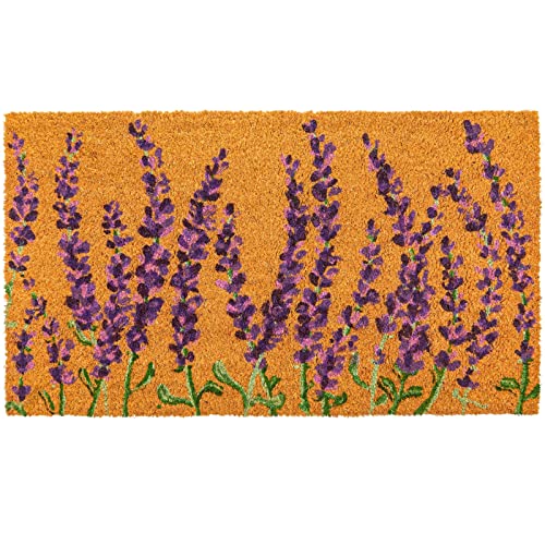 Juvale Lavender Floral Door Mat - 17 x 30 in, Purple Coir - Welcome Mat for Front Door & Entryway - Coir Doormat for Patio & Porch - color: Purple