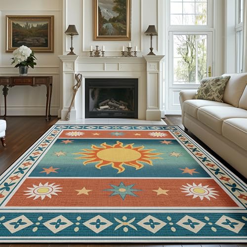 Area Rug 5x7 Sun Rug for Living Room Boho Southwestern Area Rugs Celestial - color: Sun, size: 5' x 7' (Rectangular)