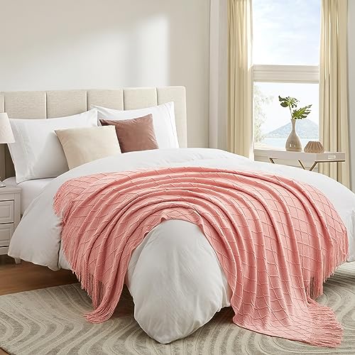 Acrylic Knitted Throw Blanket, Baby Pink, 50 x 60 Inches - color: Baby Pink