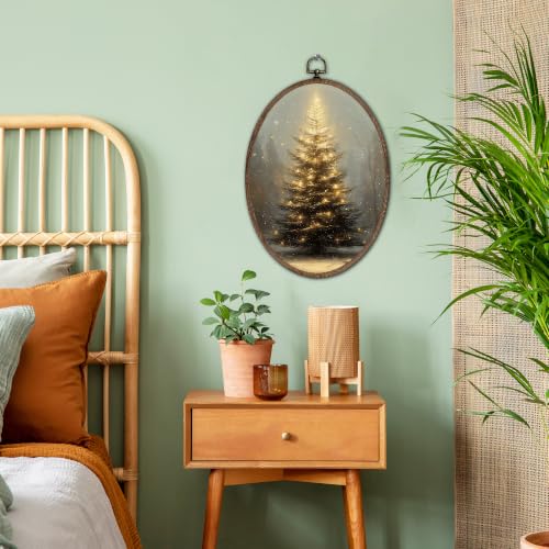 FLAWAFLOMA Christmas Tree Moody Oval Canvas Wall Art Decor 8.6x11.4 Inch - color: Christmas-16