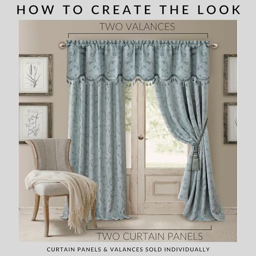 Mia Beaded Scallop Valance, Blue - 52" W x 19" L - color: Blue