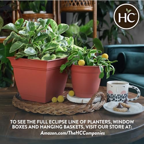 The HC Companies Eclipse Round Planter with Saucer - Outdoor & Indoor Plant Pot with Drainage Holes - Lightweight, UV-Resistant Plastic Pots for Plants, Flowers & Herbs (10" Clay, Pack of 1) - size: 10"
