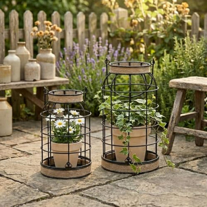 Rustic Farmhouse Candle Lantern, 2Pcs Decorative Lantern Decor with Candles
