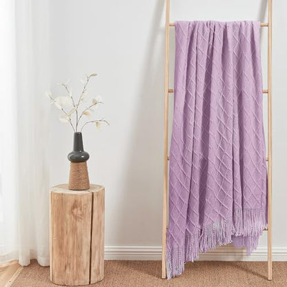 inhand Light Purple Knitted Throw Blanket for Couch and Bed, 50"x60" - color: Lught Purple, size: 50"x60"