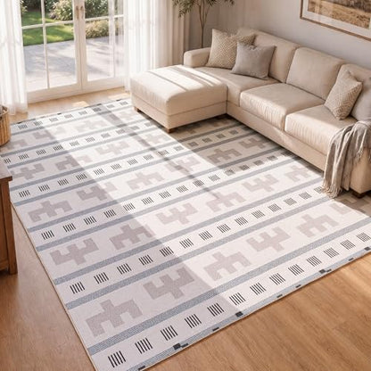 8x10 Washable Area Rug for Living Room, Neutral Geometric, Cream Beige - color: Cream Beige, size: 8' x 10'(Rectangular)