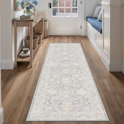 2x8 Blue Cream Neutral Runner Rug - color: Blue, size: 2' x 8' (Runner)