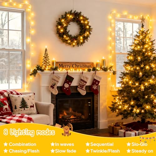 JMEXSUSS 2 Pack Warm White Christmas Lights Indoor, Total 200 LED 66FT - color: Warm White, size: 200 LED