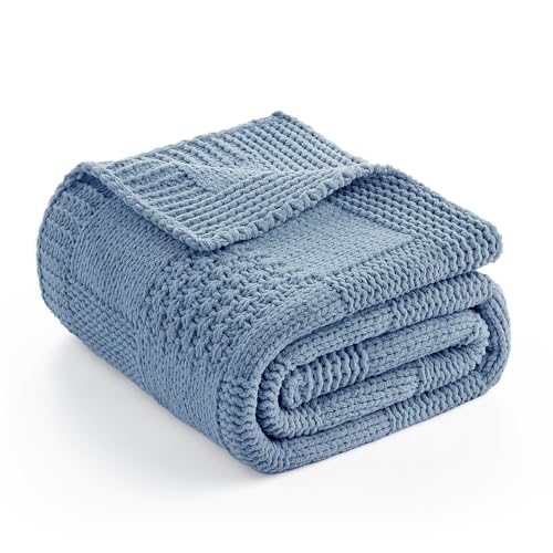 Amélie Home Checkered Knit Throw Blanket for Couch, Washed Blue, 50"x60" - color: Checkered Washed Blue, size: Checkered Knit 50"x60"