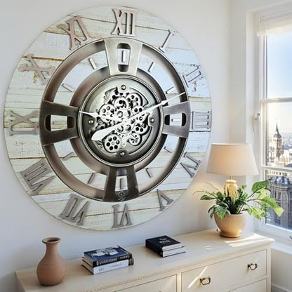 ImprovingLife The Gears Clock Real Moving Gear Wall Clock England Line (Desert Beige, 36 inches (90 cm)) - color: Desert Beige, size: 36 inches (90 cm)