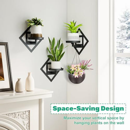 Metal Wall Plant Holder Flower Shelf 3Pcs Indoor Outdoor - color: Diamond shaped -3Pcs