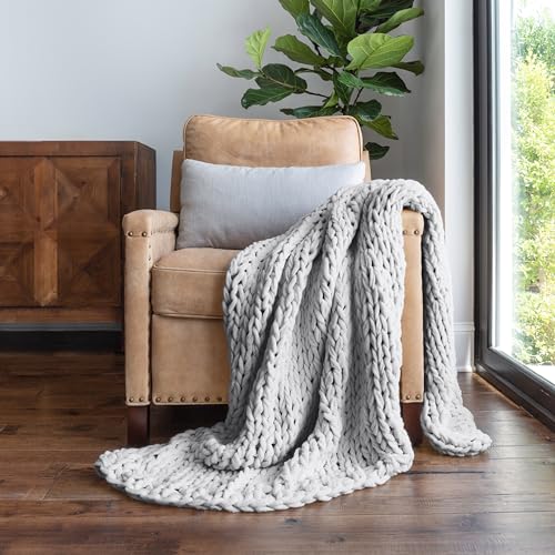 Linen Market Beddings Oversized Chunky Knit Throw Blanket Acrylic Hypoallergenic - 47'' x 59'' Cozy Home Accent for Snuggling, Lounging, and Stylish Décor (Light Gray) - color: Light Gray