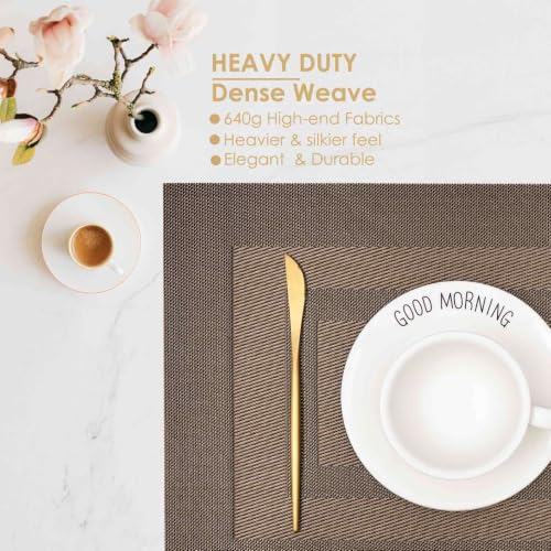 GIVERARE Placemats Set of 4, Heat-Resistant Woven Vinyl Placemat, Non-Slip Washable PVC Table Mat, Easy to Clean Premium Plastic Mats for Dining, Kitchen Table (Dark Brown) - color: Dark Brown