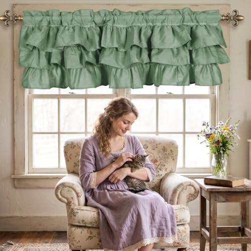 FUANGUI Ruffled Valance Curtain 42" W x 18" L Pleated Kitchen Valance - color: Sage Green, size: 42"W x 18"L (Pack of 1)