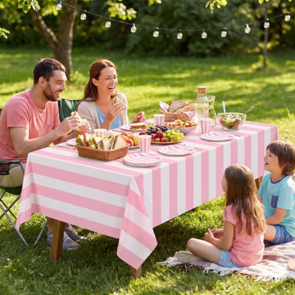 NatNarr 3 Pack Pink Striped Tablecloths, Pink and White Striped Tablecloth - color: Pink Striped