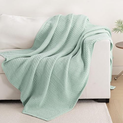 Whale Flotilla Summer Chunky Chenille Knit Twin Size Blanket for Couch, Bed - color: Sage Green, size: Twin(60x80 Inch)