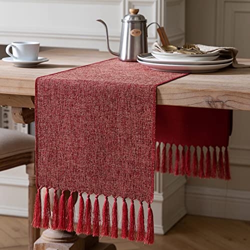 ZeeMart Red Table Runners 48 Inches Long, Burlap Linen Style Rustic Farmhouse Table Runner, Small Short Boho Coffee Table Runner, 13x48 Inches, Red - color: Classic Burlap/Red, size: 48" x 13" (Rectangular)