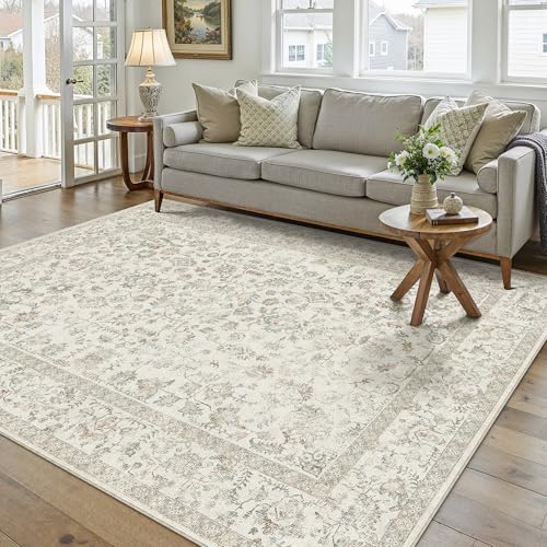 PureCozy 5x7 Taupe Area Rug Washable Non Slip Vintage Living Room Carpet - color: Taupe Multi, size: 5' x 7' (Rectangular)