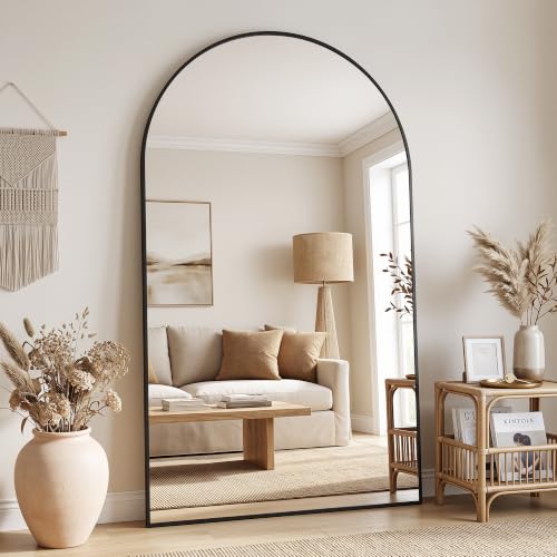 Antok 72" x 44" Arched Full Length Floor Mirror, Aluminum Frame, Black - color: Black, size: 72"L x 44"W