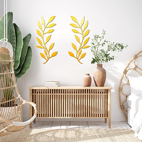 Zhengmy 2 Pcs Metal Leaf Wall Art Vine Branch Decor,Gold - color: Gold