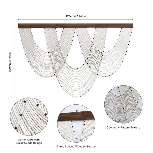 LB Large Macrame Wall Hanging, Beige Boho Tapestry Wall Hanging Macrame Wall Art Handmade Yarn Woven Wall Art Modern Home Decor Headboard Wall Decor for Bedroom Living Room Dorm Nursery, 47x30 Inch - color: Beige Black