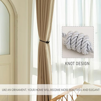 Curtain Tiebacks Magnetic Decorative Rope Tie Backs Holdbacks Contoeey - color: White