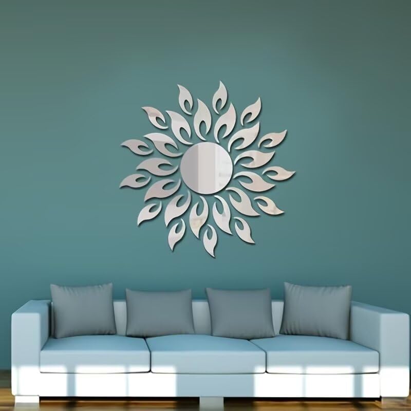 27PCS Sunflower Acrylic Mirror Wall Stickers, Mirror Wall Decals for Living Room Bedroom TV Background, Modern Home Decor Gift for Housewarming