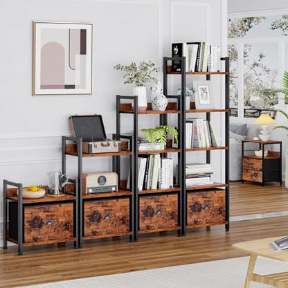 Furologee 5 Tier Bookshelf with Drawer, Tall Narrow Bookcase, Rustic Brown - color: Rustic Brown, size: 5 Tier
