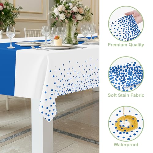 Smiry Disposable Rectangle Plastic 54 x 108 Inch Table Cloth 3 Pack - color: White and Blue