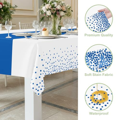 Smiry Disposable Rectangle Plastic 54 x 108 Inch Table Cloth 3 Pack - color: White and Blue