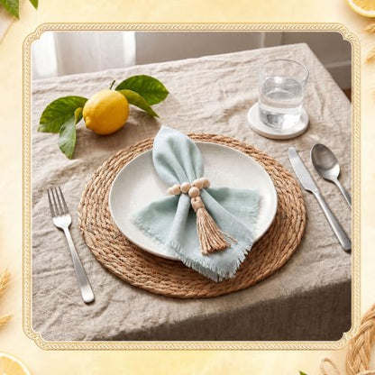 Fanfanwin Set of 6 Woven Placemats with Sage Green Napkins, 13" - color: Sage Green