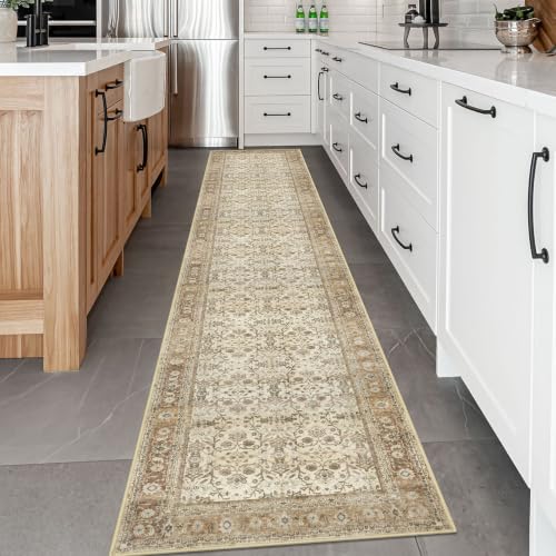 SIILOOM 2.6x14 Washable Runner Rug, Non Slip Area Rug for Hallway Kitchen - color: Beige/Brown, size: 2'7" x 14' (Runner)