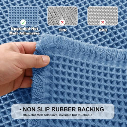 JIUZHEN Set of 2 Waffle Bathroom Rugs Boho Bath Mats 16"x24"+24"x36", Blue - color: Blue, size: 16"x24" + 24"x36"
