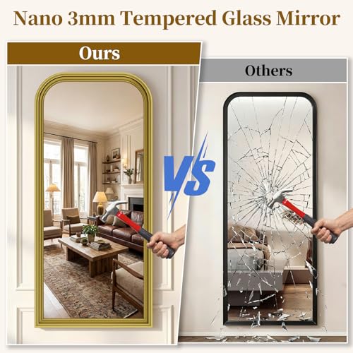 71"x32" Full Length Mirror with Stand, Arched PU Frame - color: Antique Gold