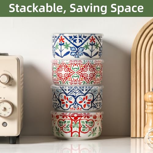 Ceramic Bowl with Lid, Microwave Safe, Set of 4 - color: Color A - Set of 4