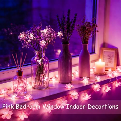 33ft 100 LED Plug in Fairy Lights, Pink Christmas Flower String Lights - color: 100 LED Pink