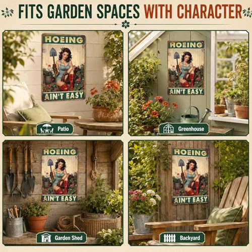 PEACHGARDEN Garden Signs for Outside Hoeing Ain't Easy Metal Garden Sign - color: Garden Signs, size: 20X30cm(12*8in)