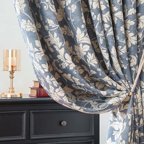 jinchan Blue Floral Curtains 84 Inch Room Darkening Grommet 2 Panels - color: Blue, size: 50"W x 84"L (Pack of 2)