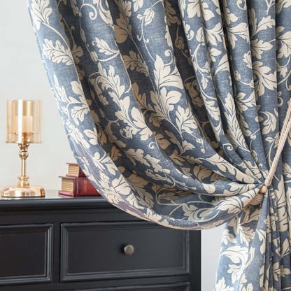 jinchan Blue Floral Curtains 84 Inch Room Darkening Grommet 2 Panels - color: Blue, size: 50"W x 84"L (Pack of 2)