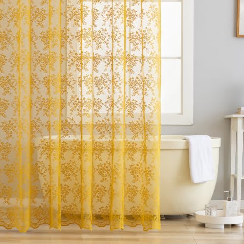 TUDECO Yellow Stall Lace Shower Curtain for Bathroom, 36Wx72L Inch 1 Panel - color: Mustard Yellow, size: 36"W x 72"L (Pack of 1)
