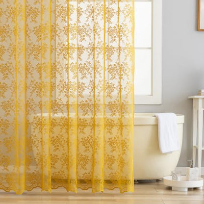 TUDECO Yellow Stall Lace Shower Curtain for Bathroom, 36Wx72L Inch 1 Panel - color: Mustard Yellow, size: 36"W x 72"L (Pack of 1)