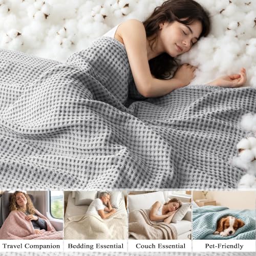 Exclusivo Mezcla 100% Cotton Throw Blanket for Couch, Light Grey - color: Light Grey, size: Throw (50" x 60")