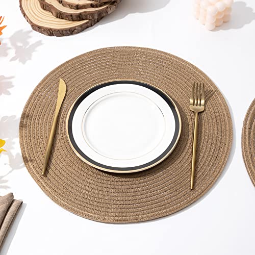 SHACOS Round Braided Placemats Set of 8 Washable 15 inch Round Table Mats Woven Place Mats for Dining Table (Brown, 8) - color: Brown, size: Set of 8