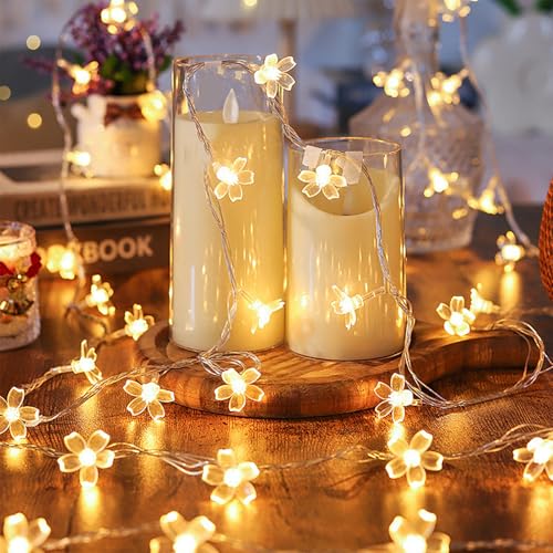 10ft 30 LED Fairy Flower String Lights Battery & USB Operated (Warm White) - color: Warm White
