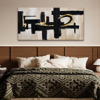 Black And Off-White Abstract Canvas Wall Art For Living Room Prints 24 x 48 - color: black gold, size: 48"L x 24"W