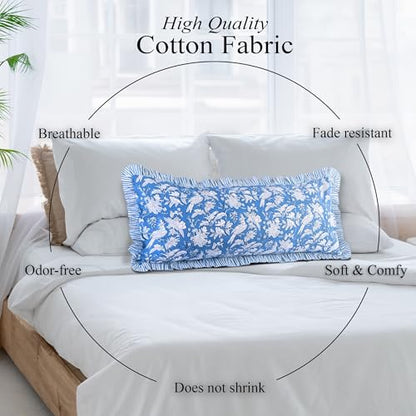 CPC Blue Sapphire Block Print Ruffle Sham Pillow Cover 20x54 Inch Pack of 1 - color: Blue Sapphire, size: 54" x 20" (Pack of 1)