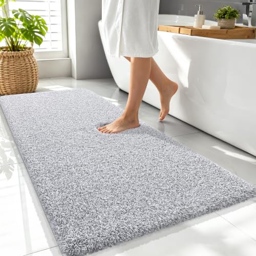 OLANLY Microfiber Bathroom Rugs 47x24, Quick Dry Bath Mat, Grey and White - color: Grey and White, size: 47" X 24"