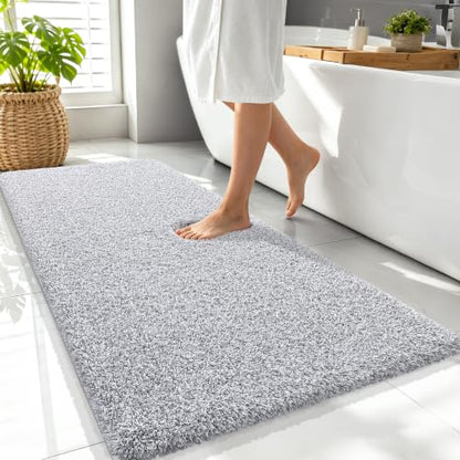 OLANLY Microfiber Bathroom Rugs 47x24, Quick Dry Bath Mat, Grey and White - color: Grey and White, size: 47" X 24"