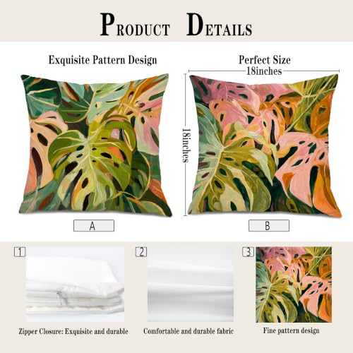 Pastel Monstera 나뭇잎 장식용 쿠션 커버 45.7 x 45.7cm(18 x - color: 색상 C