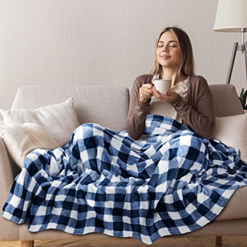 PAVILIA Buffalo Check Fleece Throw Blanket | Blue White Checkered Plaid Flannel Blanket | Soft Velvet Lightweight Microfiber Blanket for Bed Couch Sofa | 60x80 Inches Checker Navy - color: Checker Navy, size: 60 x 80 Inches - Twin